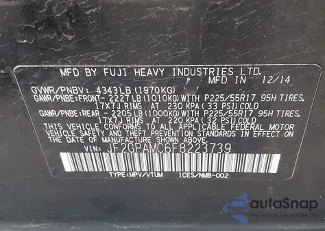 2015 Subaru Xv Crosstrek 2.0I Limited из США, поврежденный, VIN JF2GPAMC6F8223739